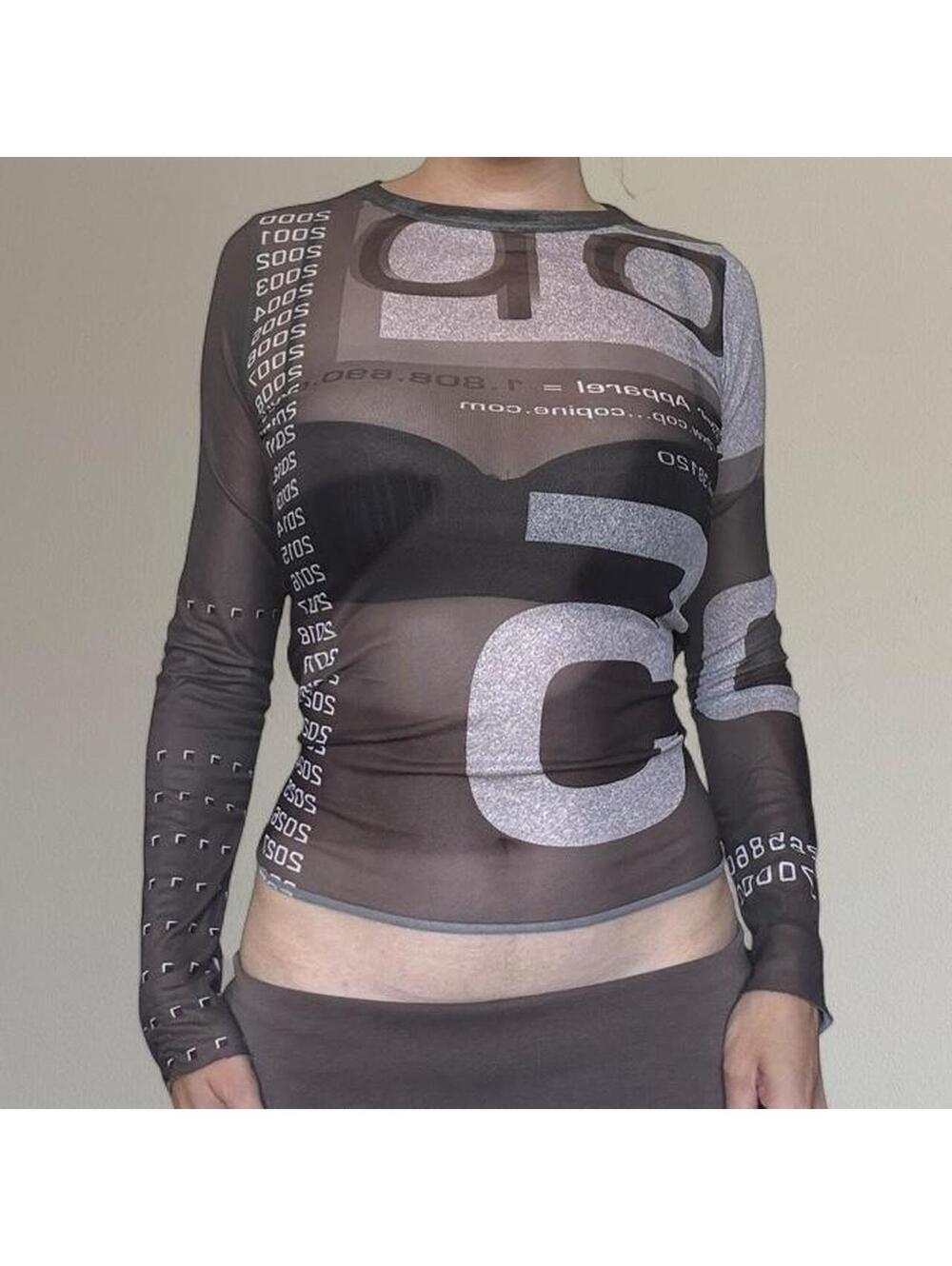 Vintage cop. copine graphic print mesh top. Size S/M.